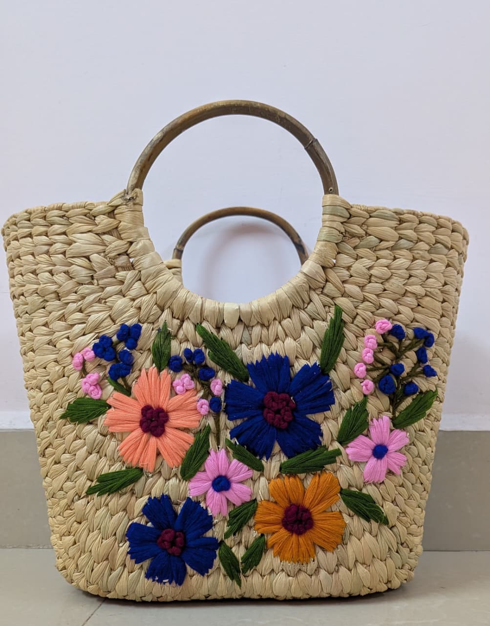 Midnight Bloom Resort Tote handmade Kauna grass basket