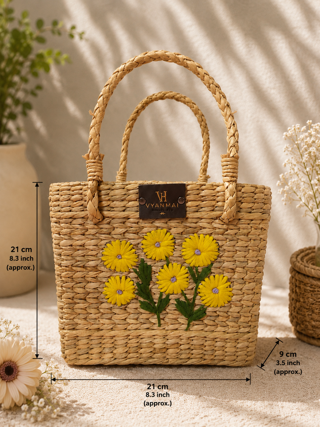 Golden Daisy Kauna Tote handmade Kauna grass basket
